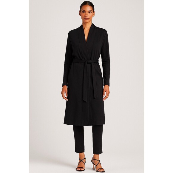 Philosophy Black Long Cardigan Duster Robe Coatigan Belted NWT Women’s M - Picture 1 of 10